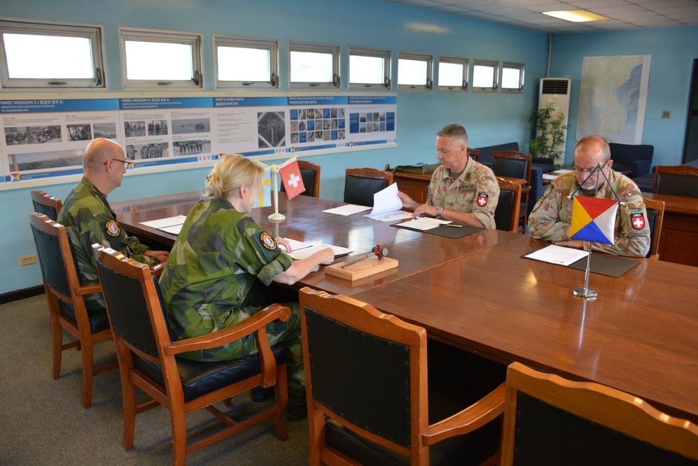 The Swedish and Swiss Delegations meet weekly in the Joint Security Area (2024).